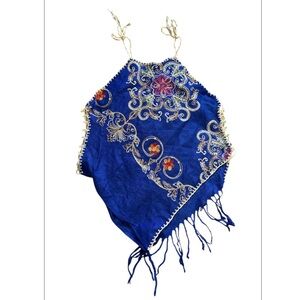 Embroidered Blue Halter Top
